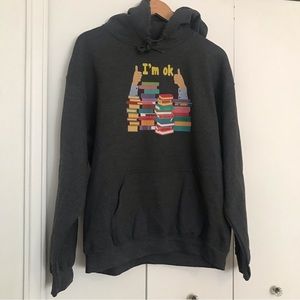 “I’m ok” Funny Drowning in Books Hoodie, Book Lover Cozy Sweater